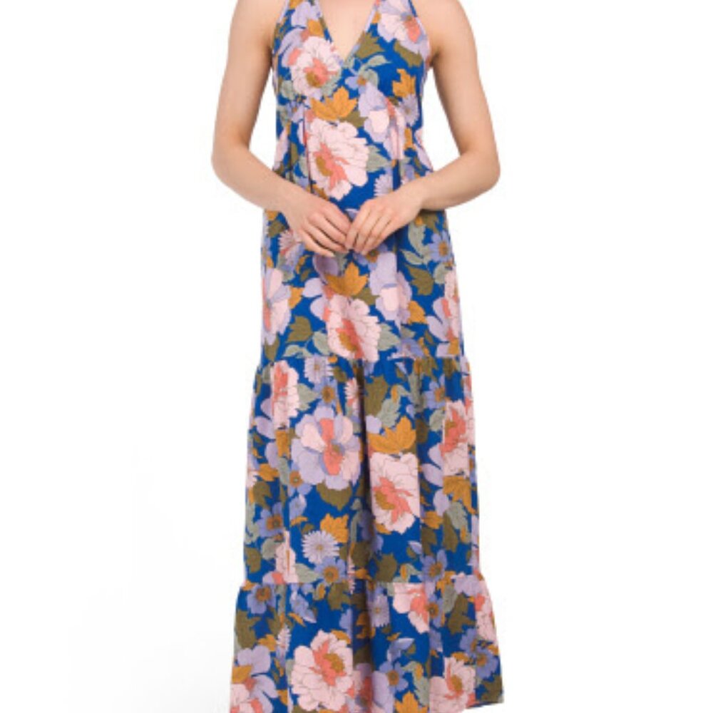 Floral Halter Ruffle Maxi Dress